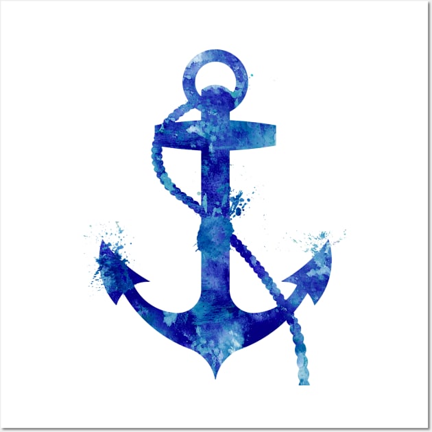 Navy Blue Nautical Anchor Watercolor Painting Wall Art by Miao Miao Design